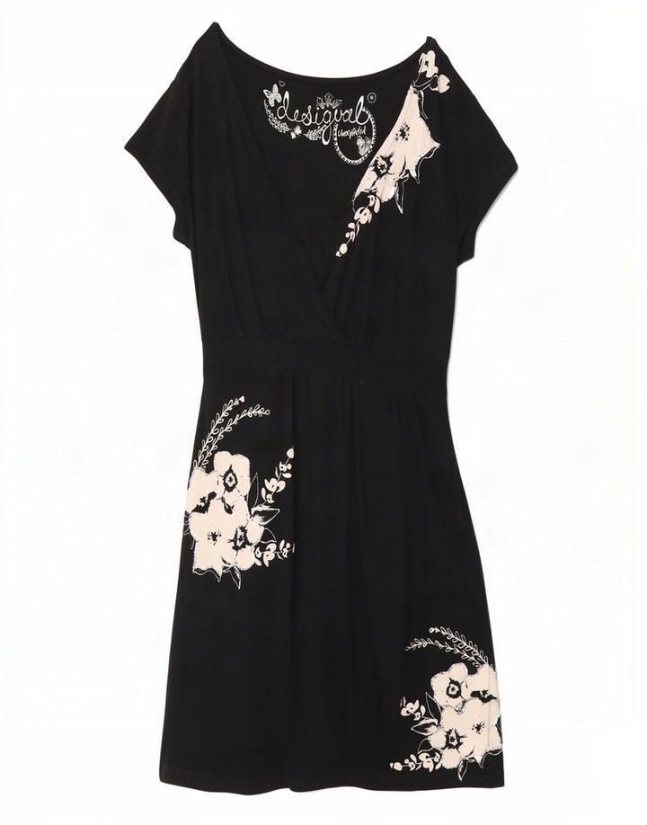 Vestido básico feminino Desigual Reino Unido 16 grande viscose floral preta