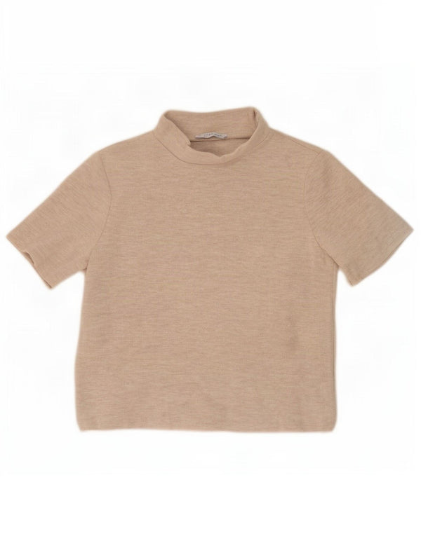 Zara Camiseta Feminina Trafaluc Crop Top UK 14 Poliéster Bege Médio