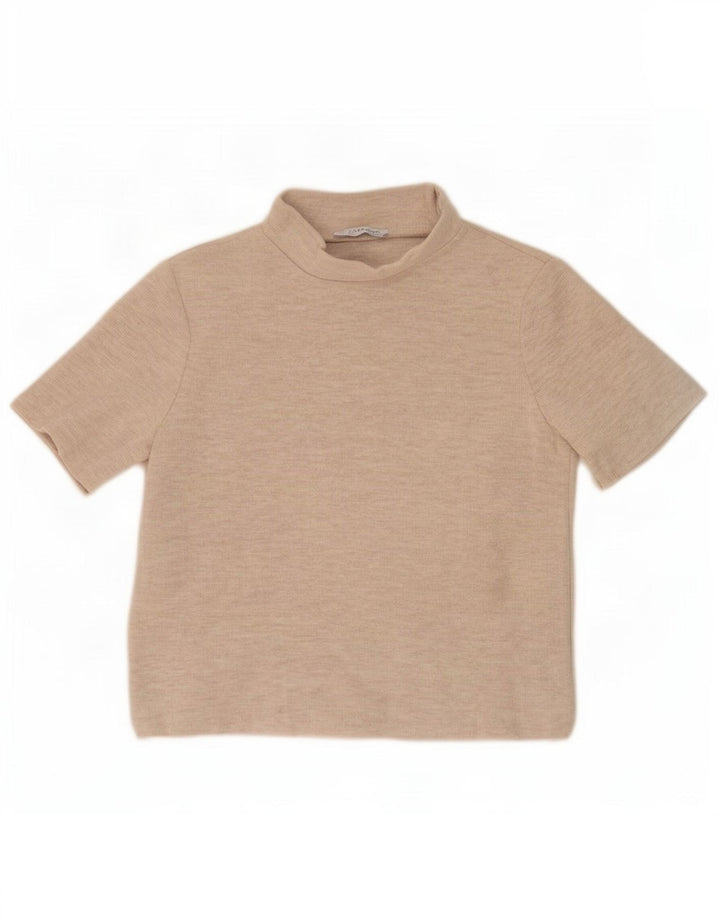Zara Camiseta Feminina Trafaluc Crop Top UK 14 Poliéster Bege Médio