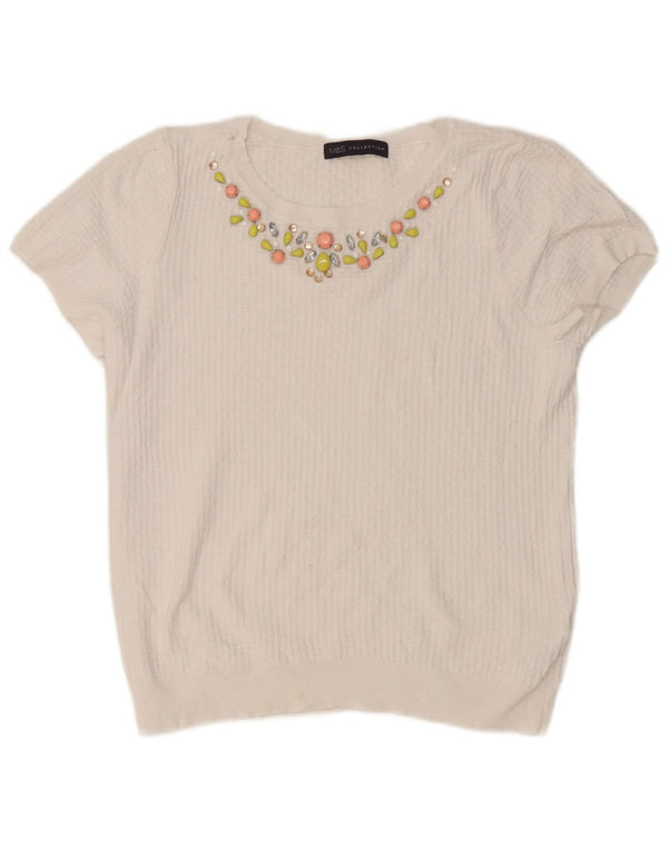 Camiseta feminina Marks & Spencer UK 10 pequena de algodão branco