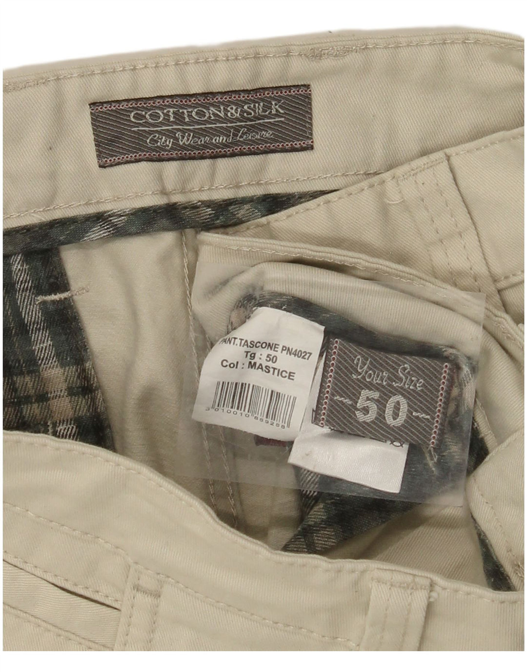 Calça cargo masculina de algodão e seda IT 50 grande W34 L31 algodão bege