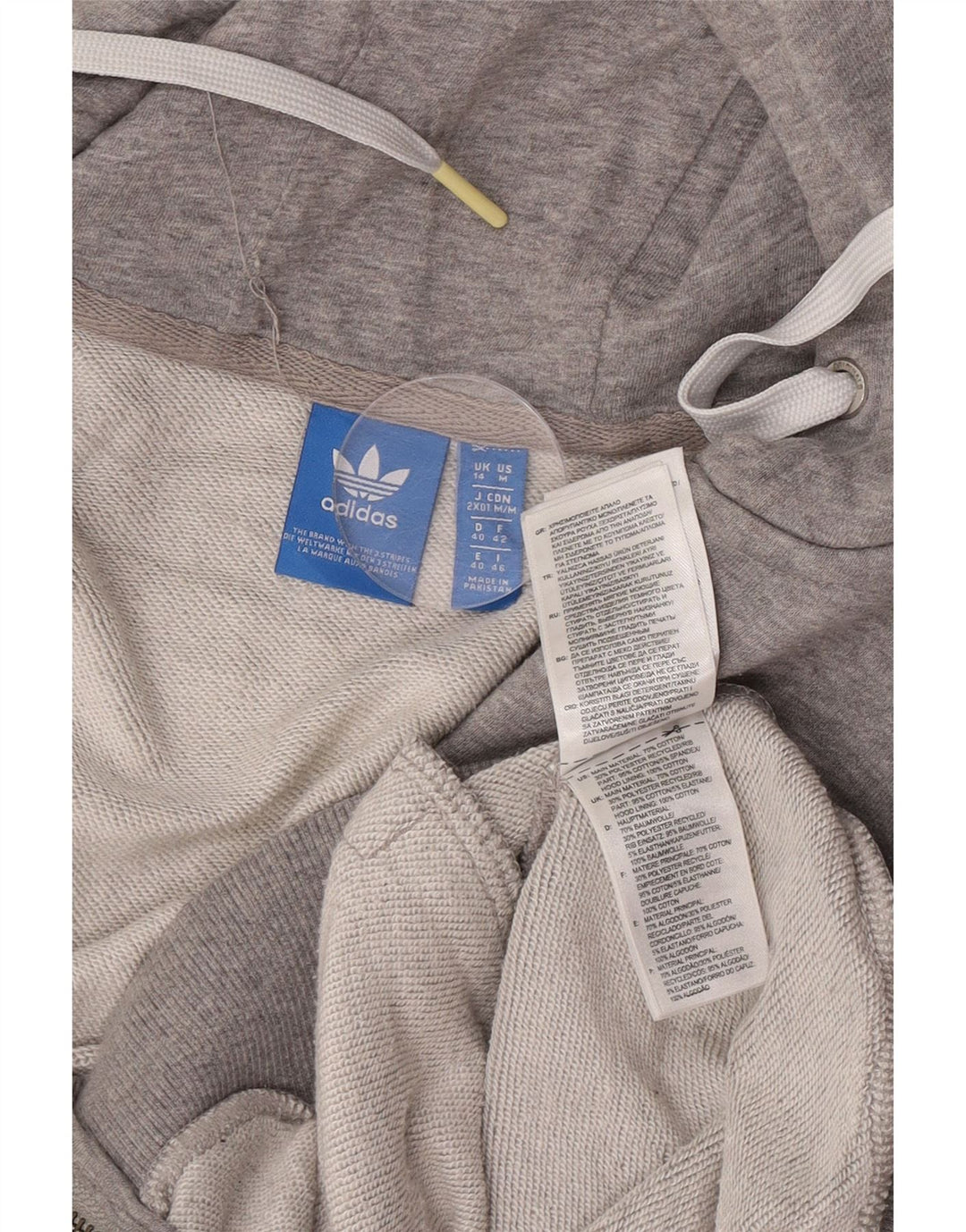 Suéter adidas feminino com capuz e zíper UK 14 algodão cinza médio