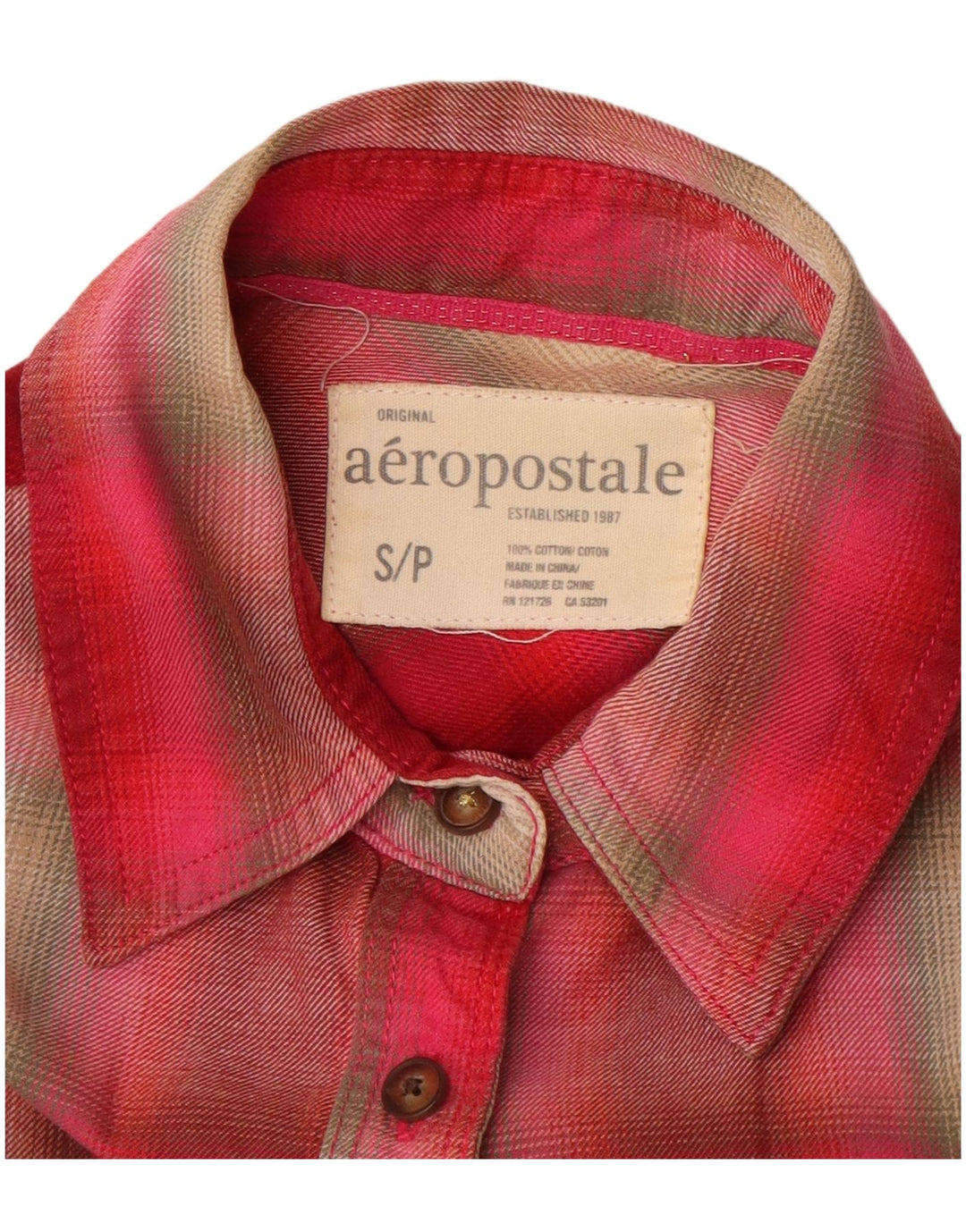 Camisa feminina AEROPOSTALE UK 10 pequena xadrez vermelha de algodão