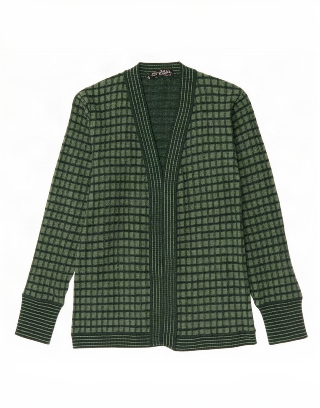 Suéter cardigã aberto feminino vintage IT 44 xadrez verde médio