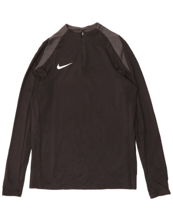 NIKE Masculino Dri Fit Zip Neck Pullover Treino Top Médio Preto Colourblock