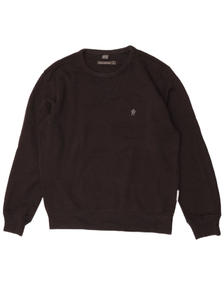 FRENCH CONNECTION Suéter masculino de algodão preto médio