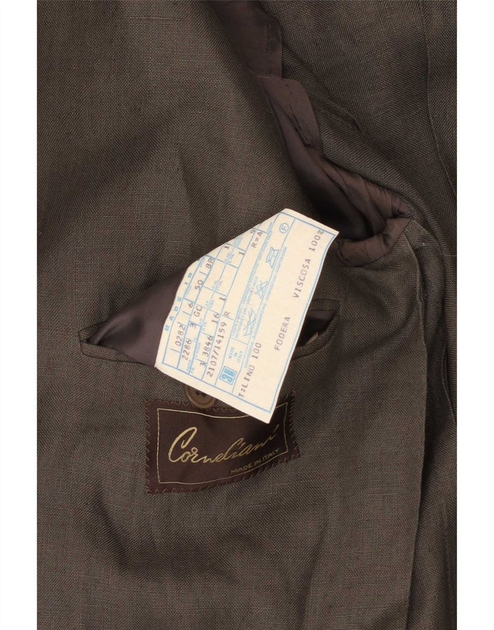 Jaqueta blazer masculina Corneliani com peito duplo IT 50 grande linho cáqui