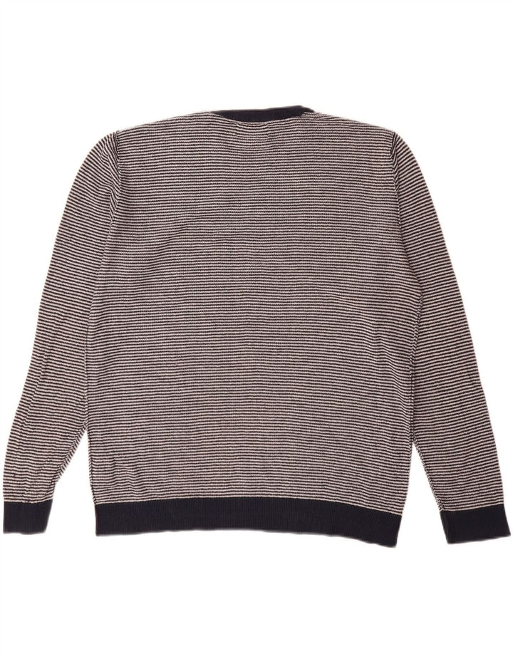 Jack & Jones Suéter masculino com gola redonda grande listrado azul marinho