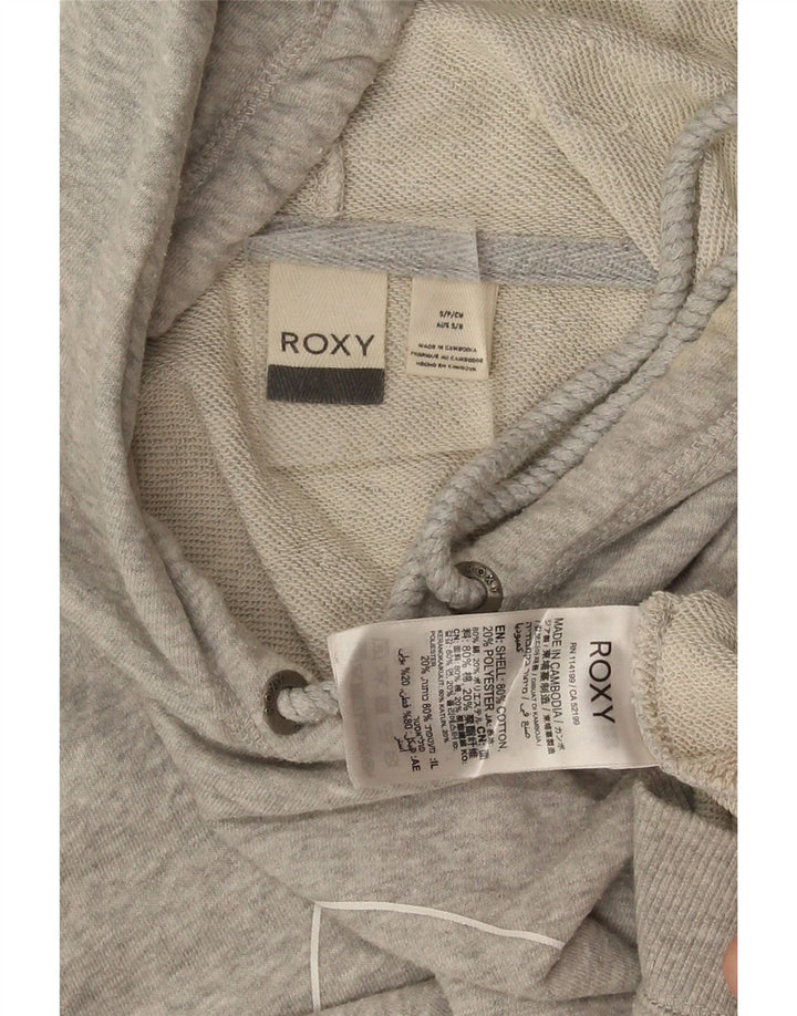 Suéter com capuz gráfico feminino Roxy Reino Unido 10 pequeno algodão cinza