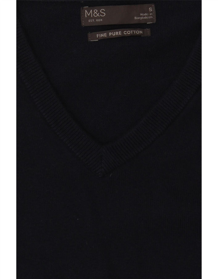 Suéter masculino Marks & Spencer com decote em V pequeno algodão azul marinho