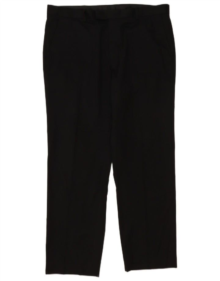 Calça masculina de terno cônico Marks & Spencer W38 L31 preto poliéster clássico