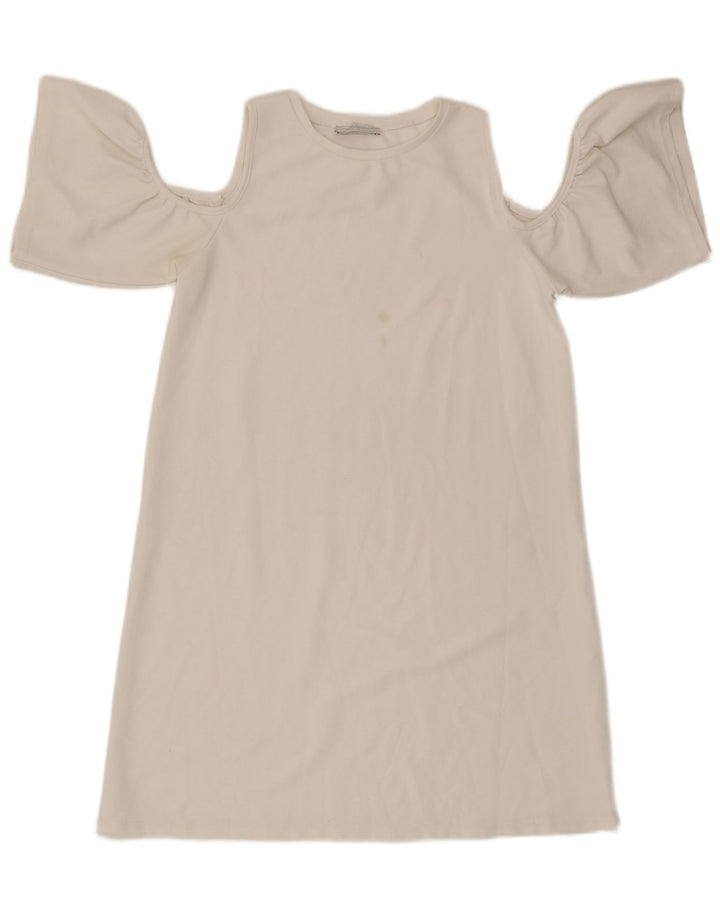 Vestido feminino Zara com ombro de fora UK 10 pequeno branco