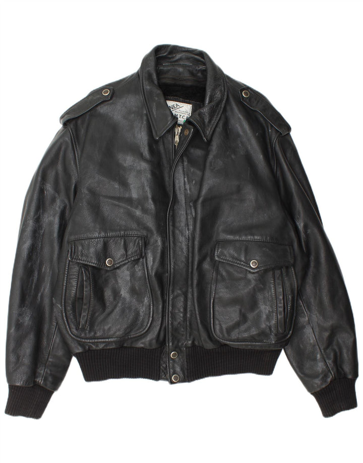 Jaqueta de couro militar masculina vintage IT 52 XL couro preto