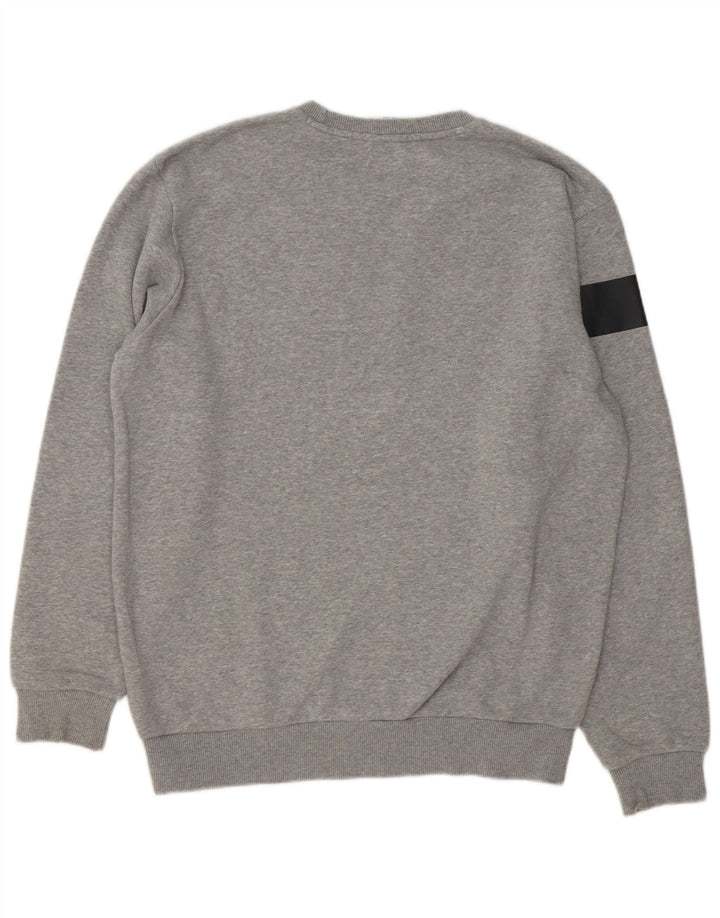 REEBOK moletom gráfico masculino jumper médio cinza algodão manchado