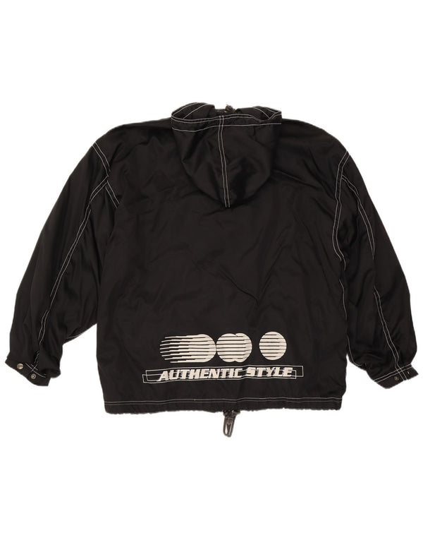Jaqueta de chuva masculina vintage com capuz gráfico UK 40 grande preta