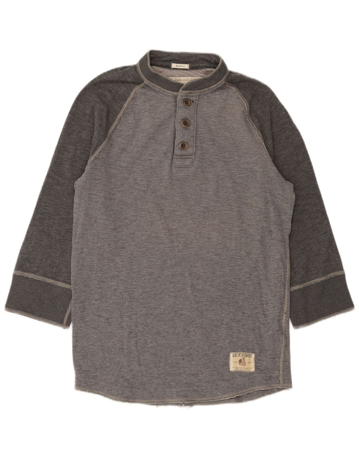 Top masculino Abercrombie & Fitch manga 3/4 grande algodão cinza