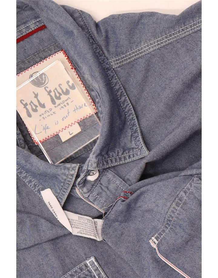 Camisa masculina Fat Face grande algodão azul