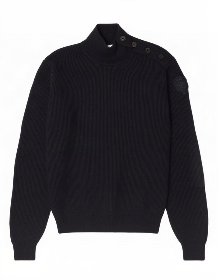 Suéter masculino Blauer com gola tartaruga, lã azul marinho médio