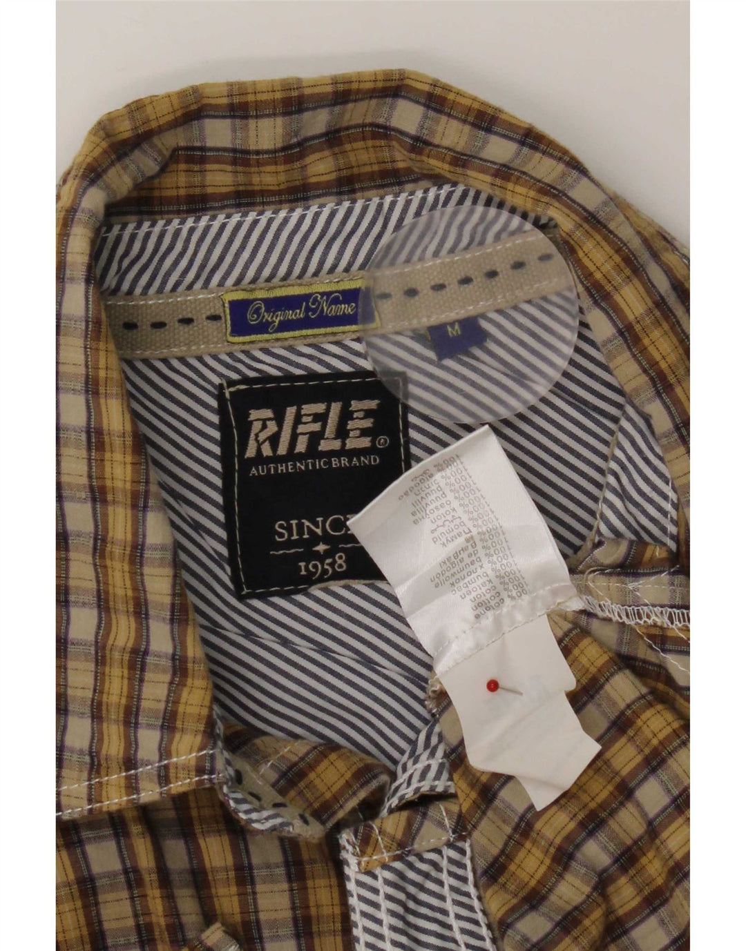 Camisa masculina Rifle de manga curta com estampa gráfica amarela média de algodão