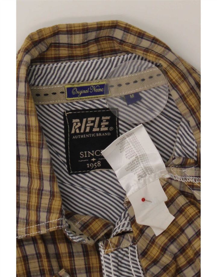 Camisa masculina Rifle de manga curta com estampa gráfica amarela média de algodão
