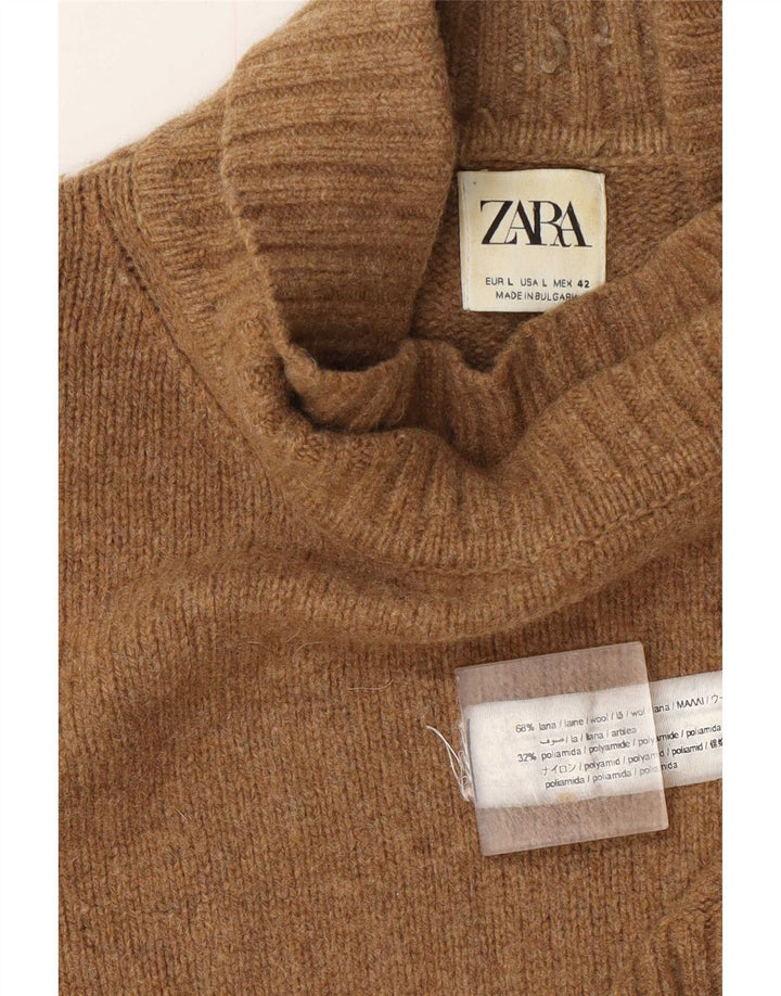 Suéter masculino Zara com gola redonda, lã bege grande