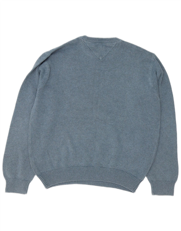 Suéter masculino Tommy Hilfiger com gola redonda, grande algodão azul