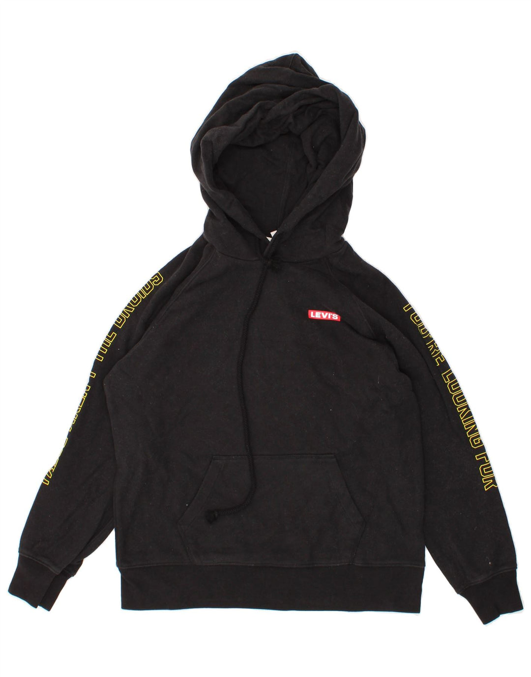 LEVI'S Mens Graphic Hoodie Jumper Small Black Cotton Vintage Levi's and Second-Hand Levi's from Messina Hembry 