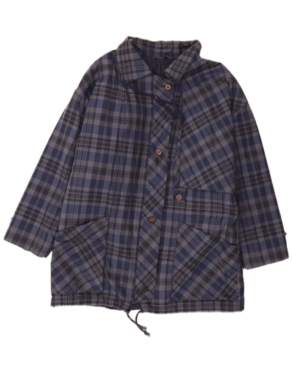 Vintage Womens Windbreaker Coat UK 20 2XL Navy Blue Check Cotton