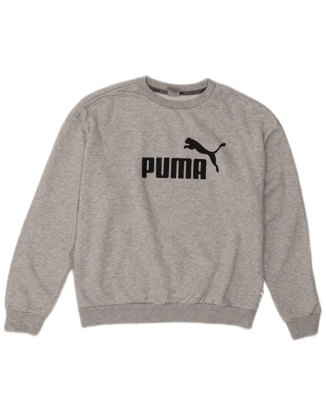 PUMA moletom gráfico feminino jumper UK 14 algodão manchado cinza médio