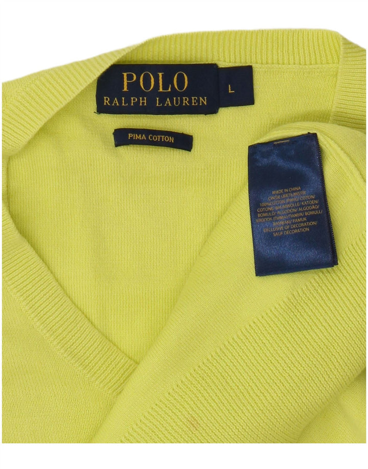 Suéter masculino POLO RALPH LAUREN com decote em V grande algodão verde