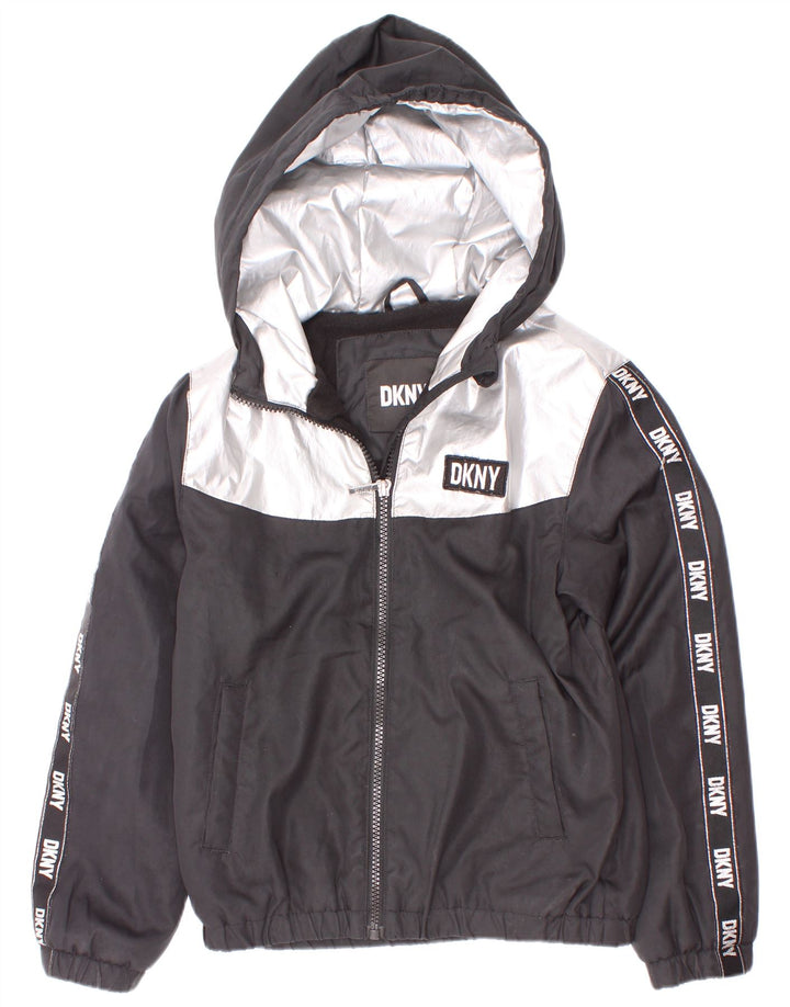 Jaqueta corta-vento gráfica Dkny Boys 7-8 anos pequeno preto colorblock