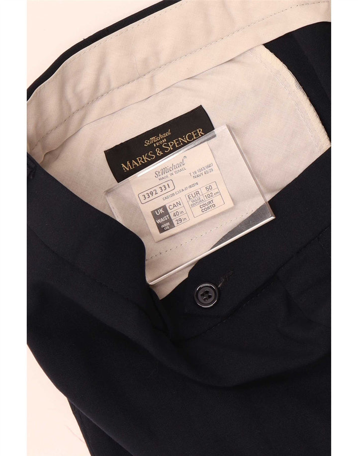Calça masculina de terno cônico Marks & Spencer W40 L29 poliéster azul marinho