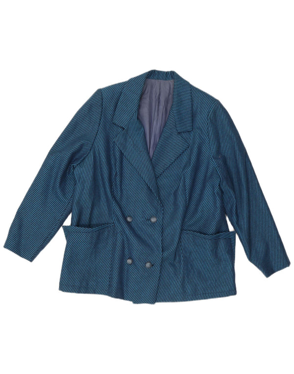 Jaqueta blazer feminina vintage com peito duplo Reino Unido 18 XL listrada azul