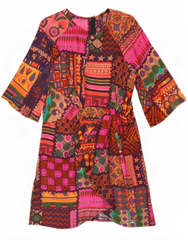 Desigual Vestido básico feminino manga 3/4 EU 44 XL patchwork multicolorido