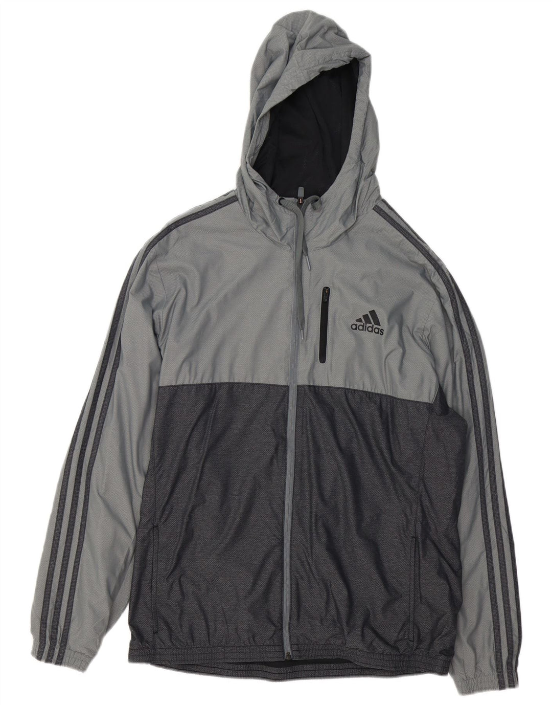 ADIDAS Mens Hooded Tracksuit Top Jacket Grande Cinza Colourblock Nylon