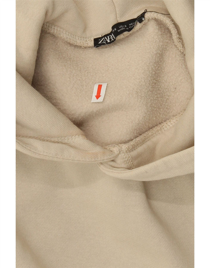 ZARA Womens Crop Oversized Hoodie Jumper UK 10 Small Beige Cotton Vintage Zara and Second-Hand Zara from Messina Hembry 