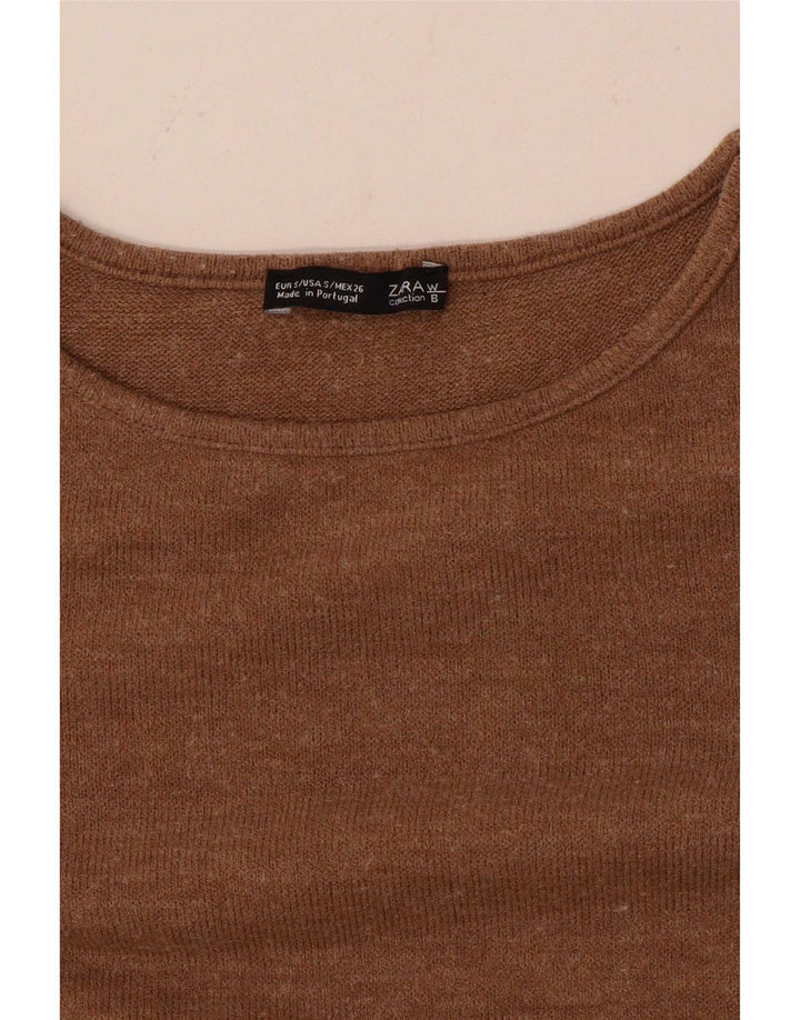 Zara Top feminino oversized manga 3/4 Reino Unido 10 pequeno bege