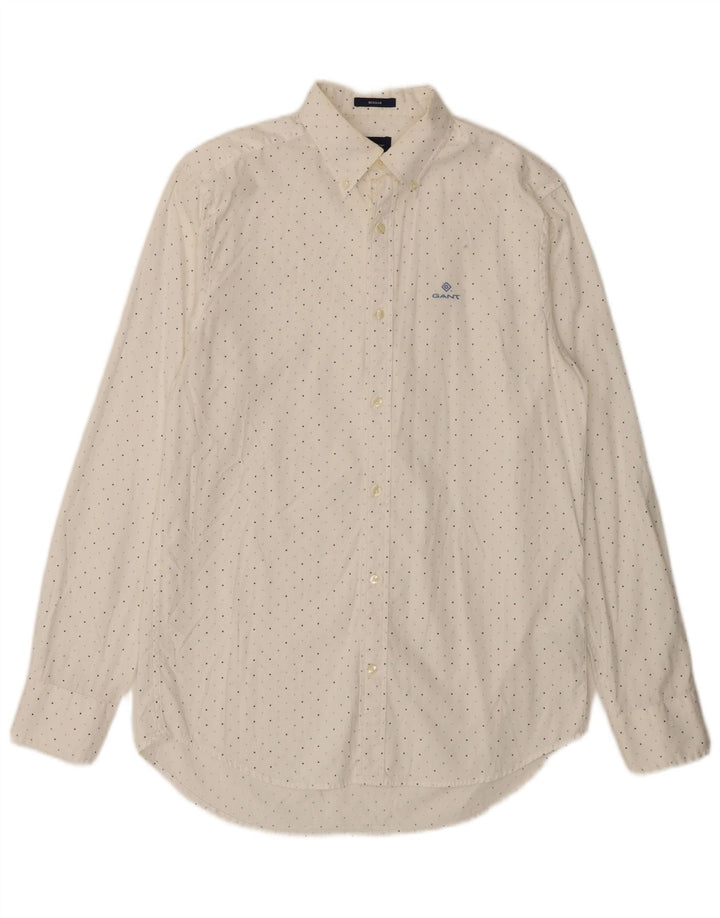Gant Camisa masculina de ajuste regular tamanho 15 algodão de bolinhas brancas médias