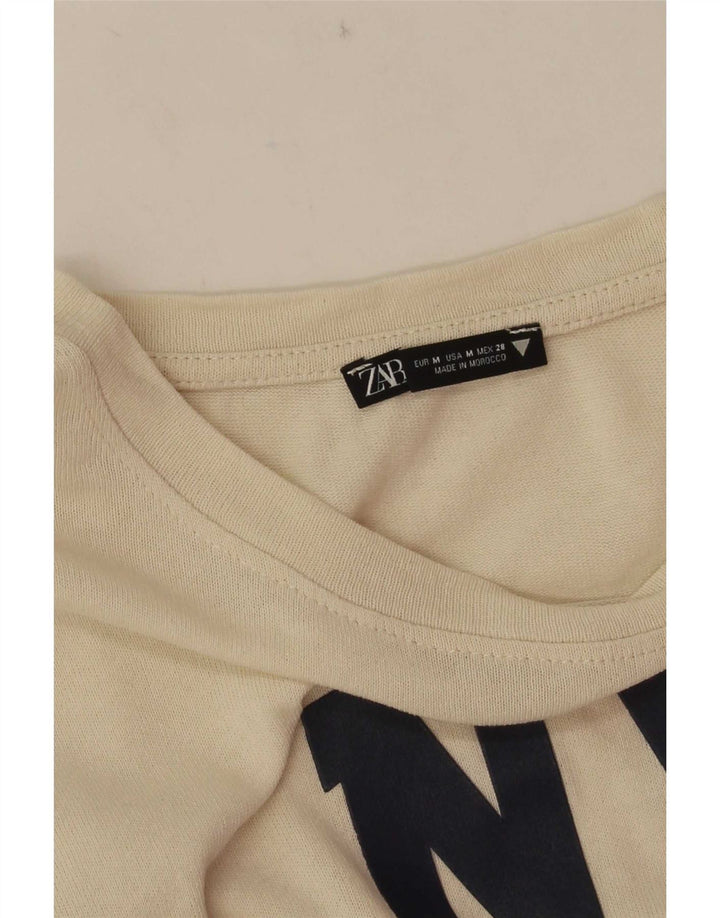 Camiseta feminina Zara com estampa gráfica UK 12 médio branco