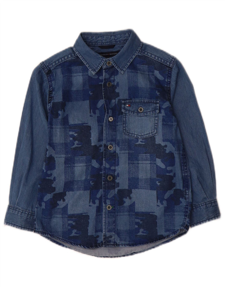 TOMMY HILFIGER Camisa jeans masculina 3-4 anos azul camuflada algodão