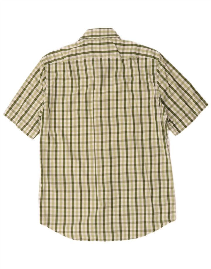 Camisa masculina de manga curta Hugo Boss tamanho 40 15 3/4 verde médio guingão
