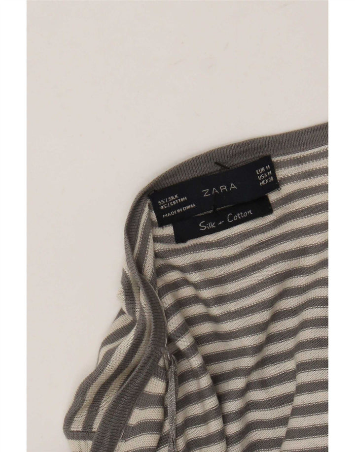 Suéter cardigã assimétrico Zara Longline feminino Reino Unido 12 listrado cinza médio