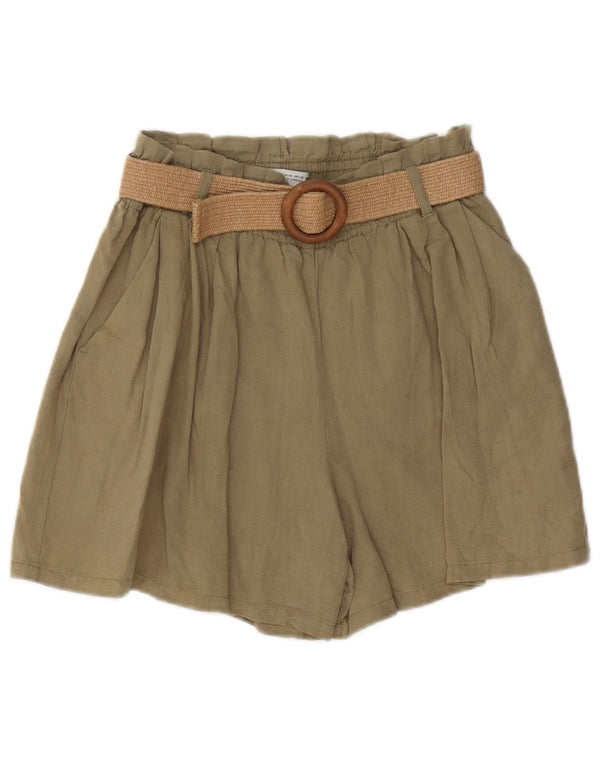 Zara Shorts Chino feminino de cintura alta médio W30 linho cáqui