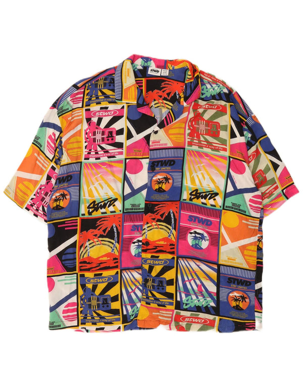 Camisa gráfica masculina STWD da Pull & Bear, média, multicolorida, patchwork havaiano
