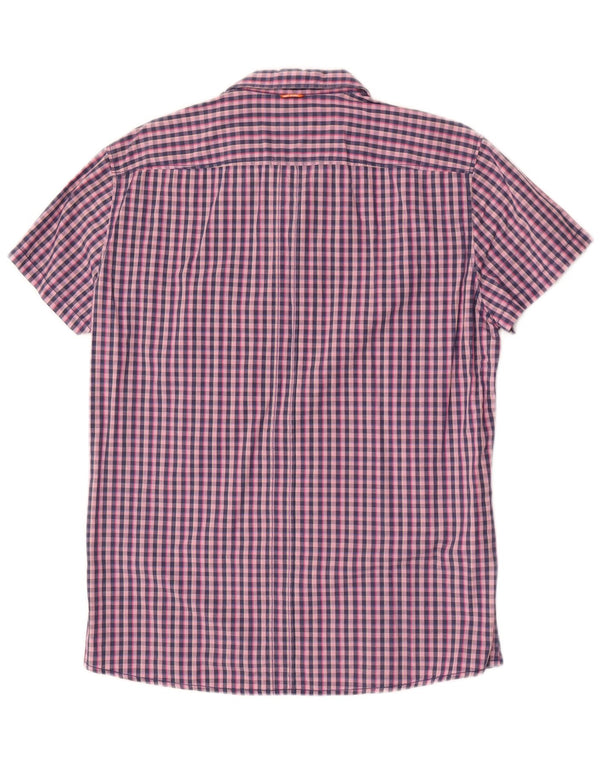 Camisa masculina de manga curta Hugo Boss grande rosa guingão