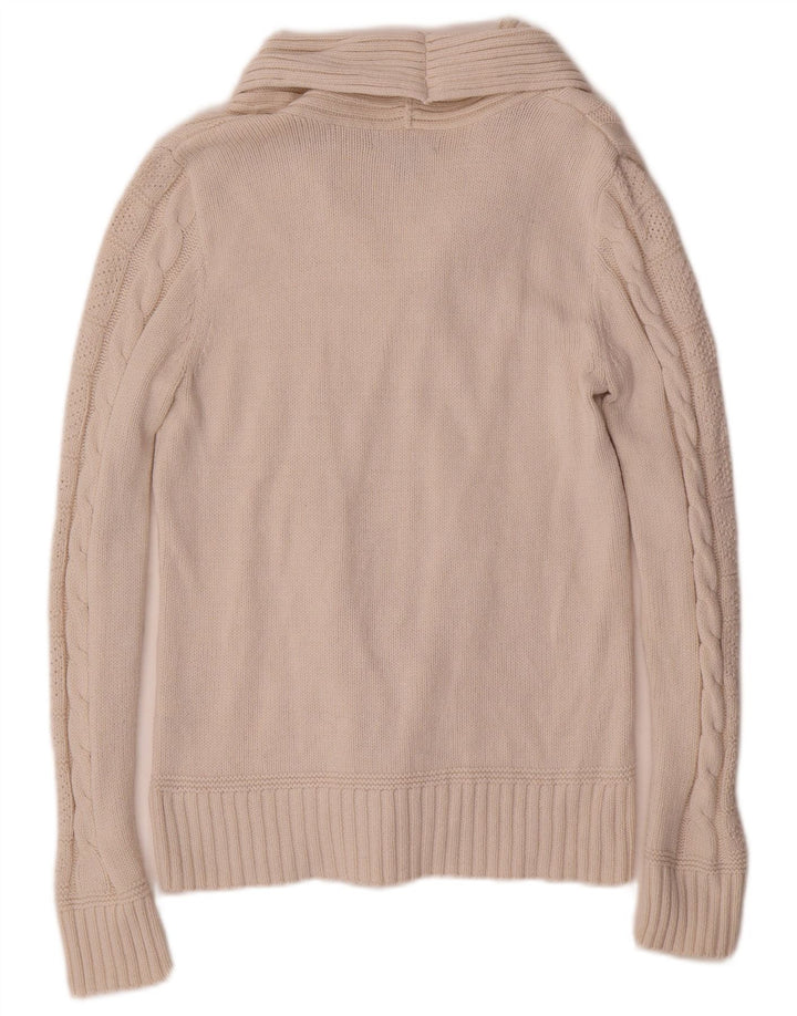 Suéter feminino Chaps com gola xale e algodão branco médio UK 12