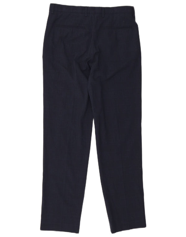 Zara Mens Slim Chino Calças EU 38 Pequeno W30 L29 Azul Marinho Xadrez Poliéster
