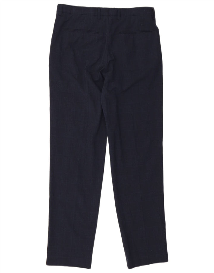 Zara Mens Slim Chino Calças EU 38 Pequeno W30 L29 Azul Marinho Xadrez Poliéster