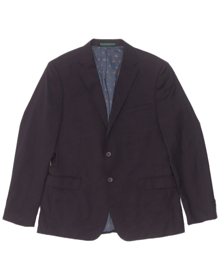 Jaqueta blazer masculina Ted Baker com ajuste moderno de 2 botões, tamanho 42 XL, azul marinho, lã