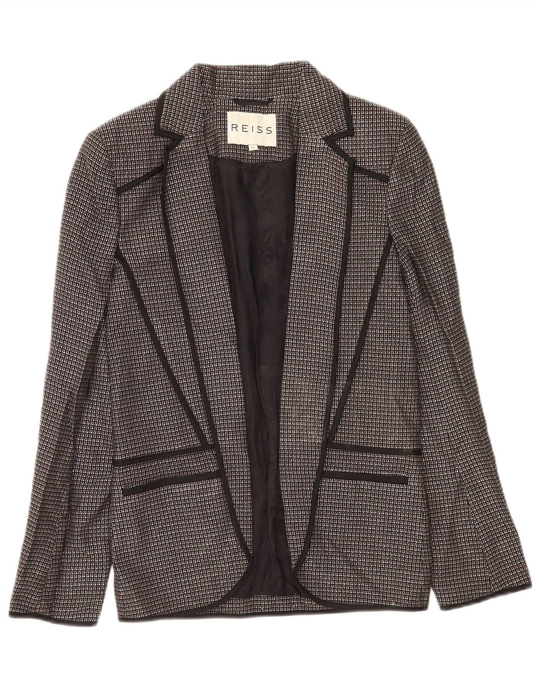 Reiss Womens Open Blazer Jacket UK 6 XS Preto Check Viscose